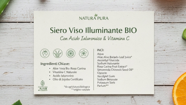 Esempio di etichetta INCI di un siero viso bio