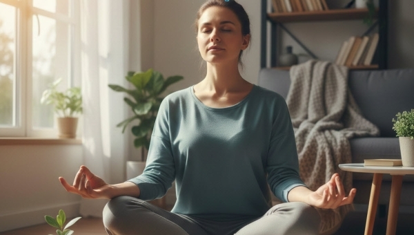 Donna che medita per il benessere mentale