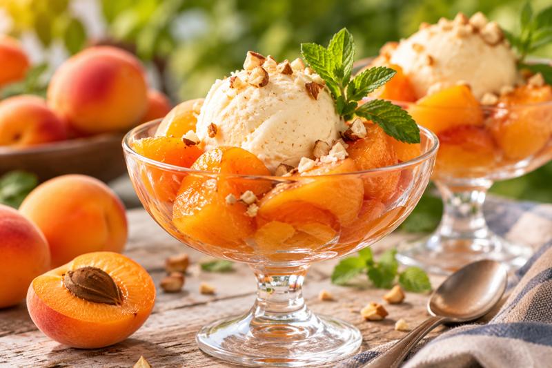 Coppe di albicocche e gelato