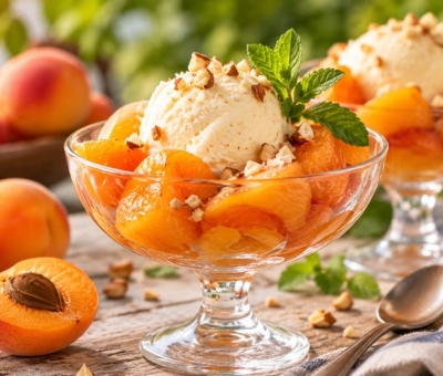 Coppe di albicocche e gelato